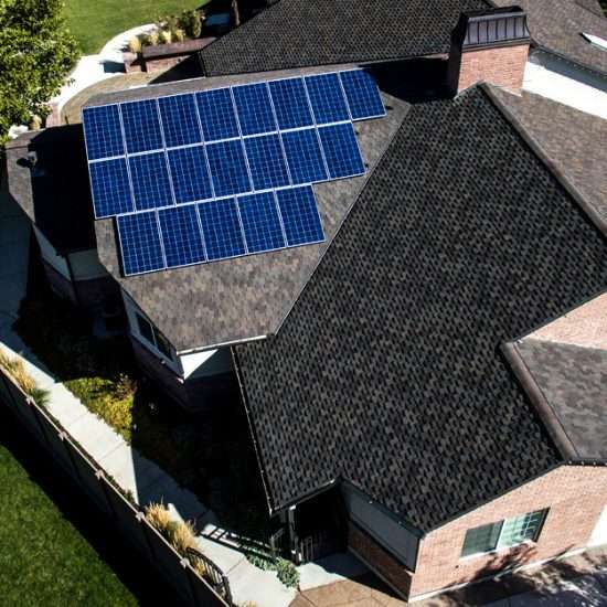 aerial view of solar panel roofing