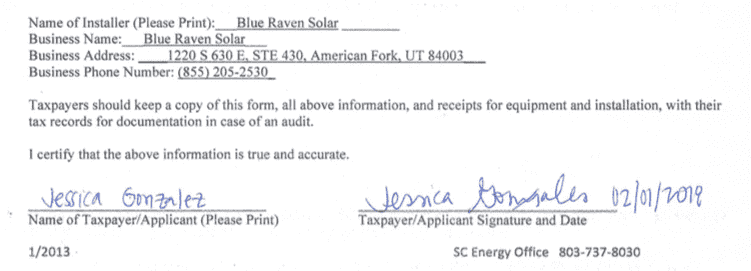Receipt of solar installation for tax forms