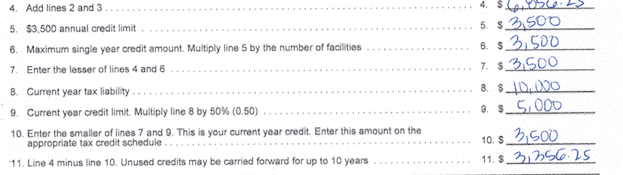 Lines 4 through 11 on a TC-38 Tax form