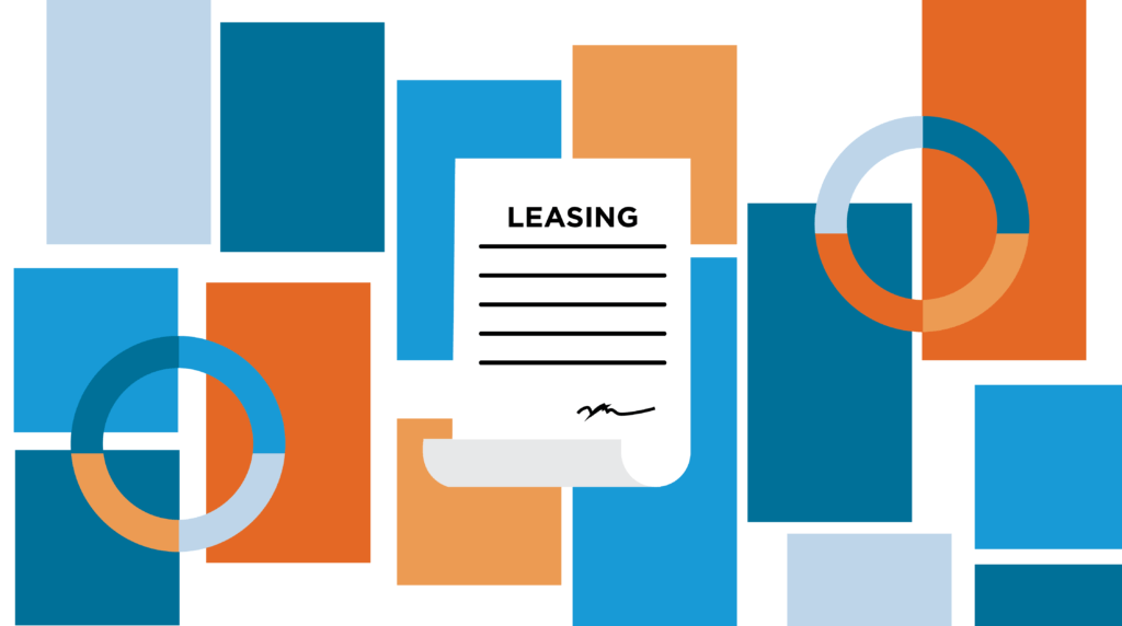 Page icon with "Leasing" at the top with bold and bright colored squares in the background