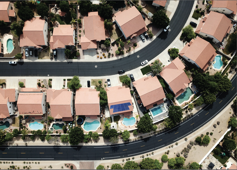 aerial view of residential solar panels