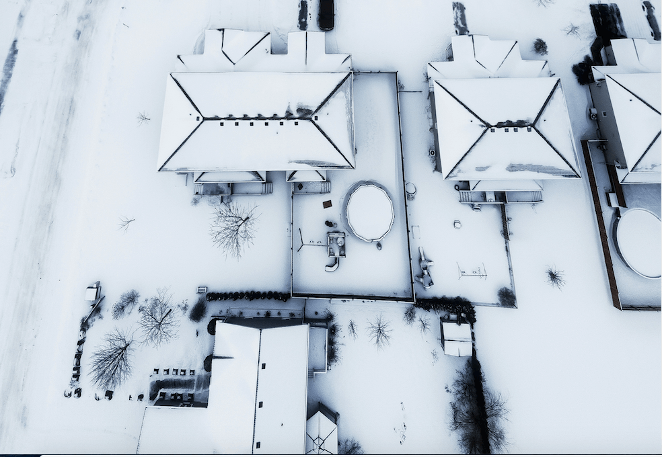 Snow covered homes