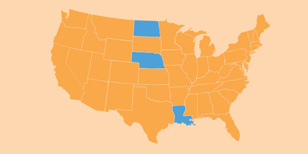 Can Solar Panels Increase the Value of My Property-03 Map of the United States of America in shades of orange, with 3 states highlighted in blue