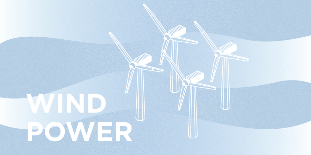 The Top Producers of Renewable Energy-03 Wind Power represented by four windmills with a variegated light blue background