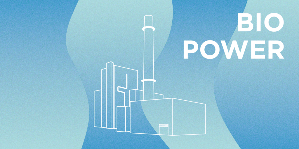 The Top Producers of Renewable Energy-04 Bio Power represented by icon of a power plant with a variegated blue and turquoise background