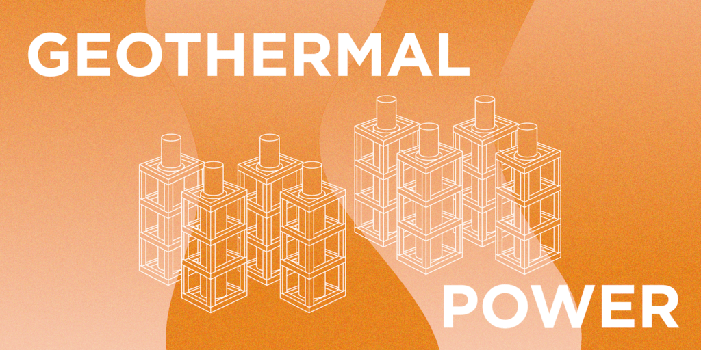 The Top Producers of Renewable Energy-05 Geothermal Power represented by eight underground structures with a variegated orange background
