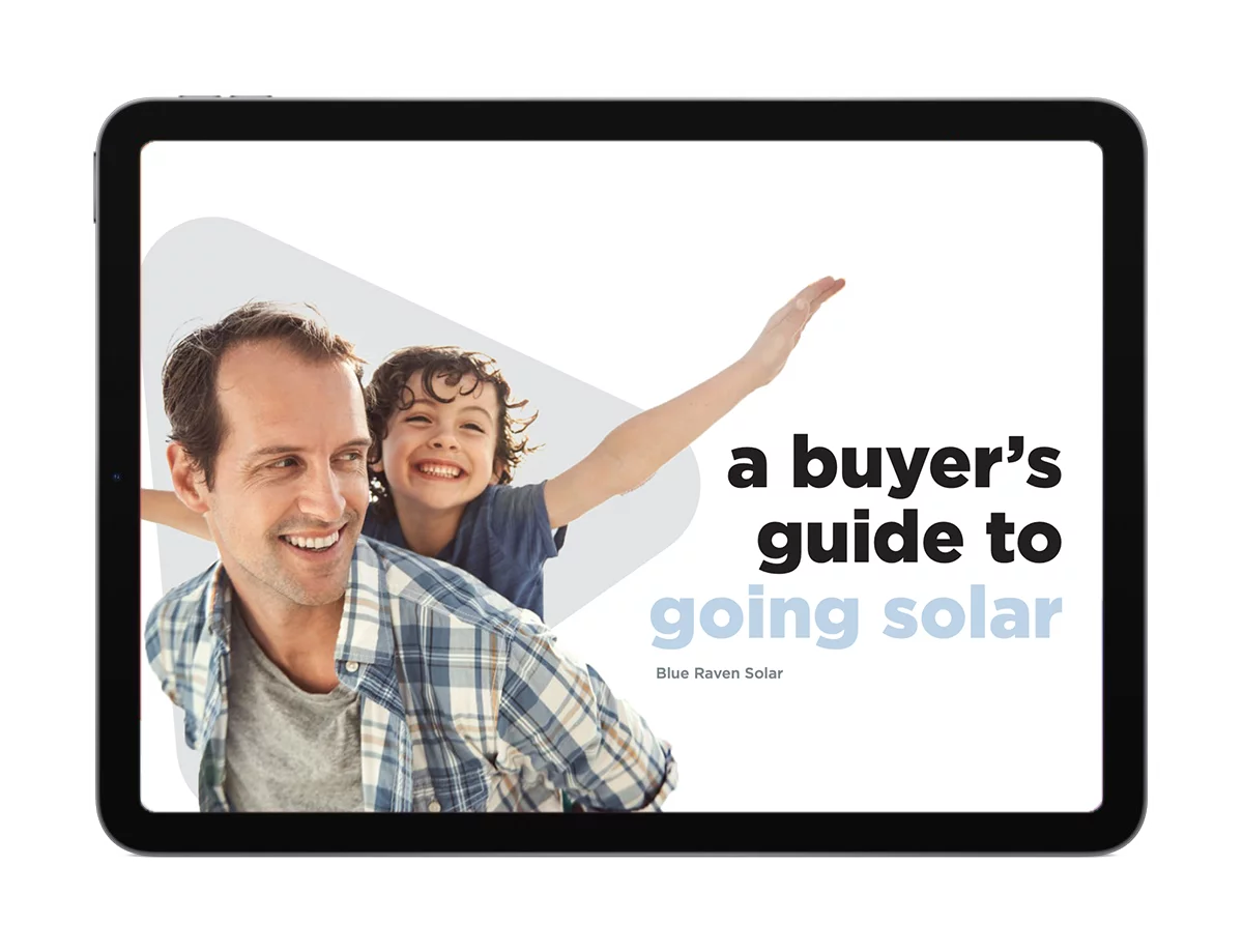 a buyers guide to going solar. Father with son on his back