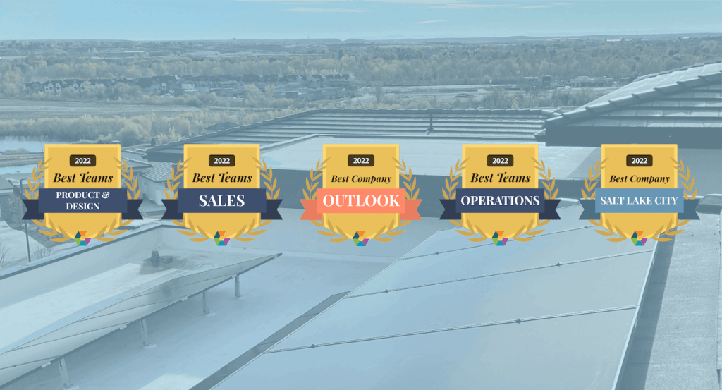 2022 Comparably awards banner with five badges in a row