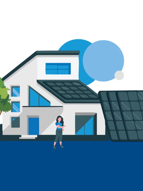 Modern house with solar panels illustration