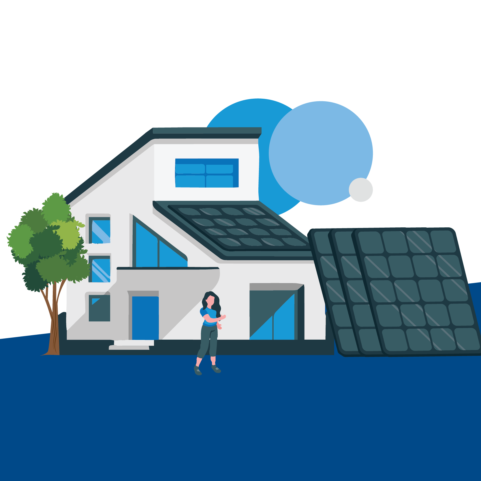 Modern house with solar panels illustration