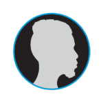 African American male silouette in dark grey circle icon