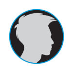 Male with medium-long, shaggy hair cut silhouette in dark grey circle icon