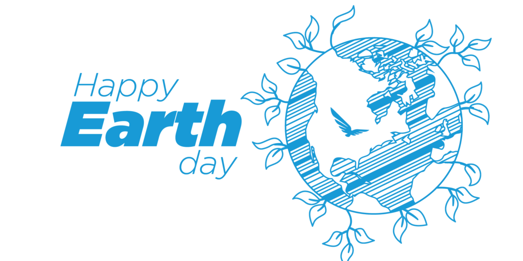 Happy Earth day illustration in blue with white background