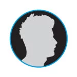 Male with shorter hair silhouette in dark grey circle icon