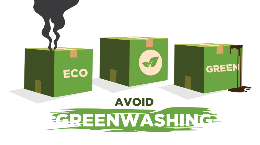 Avoid Greenwashing illustration with three green boxes