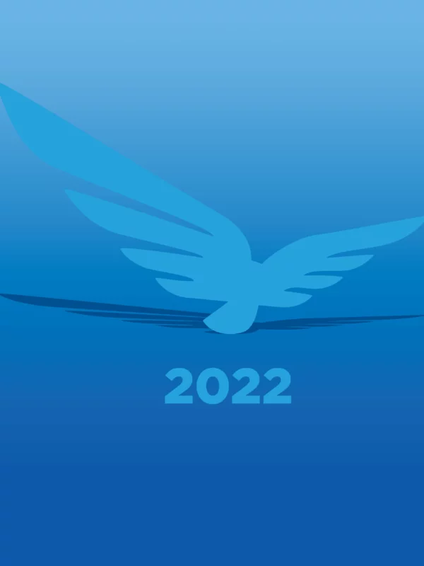Blue Raven Solar icon with "2022" below in shades of blue
