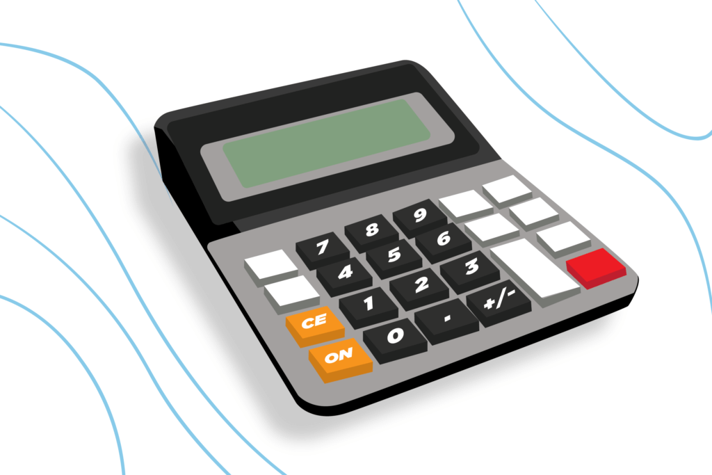 Blank calculator illustration with wavy blue lines surrounding it