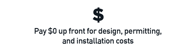 Pay $0 up front or design, permitting, and installation costs with dollar sign icon