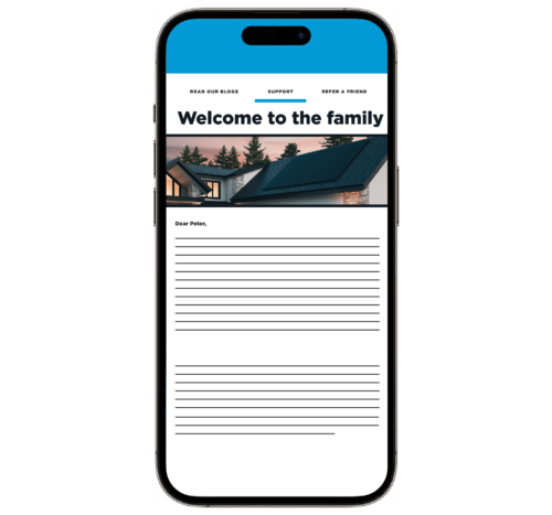Smart phone mock-up featuring a Blue Raven Solar branded email preview