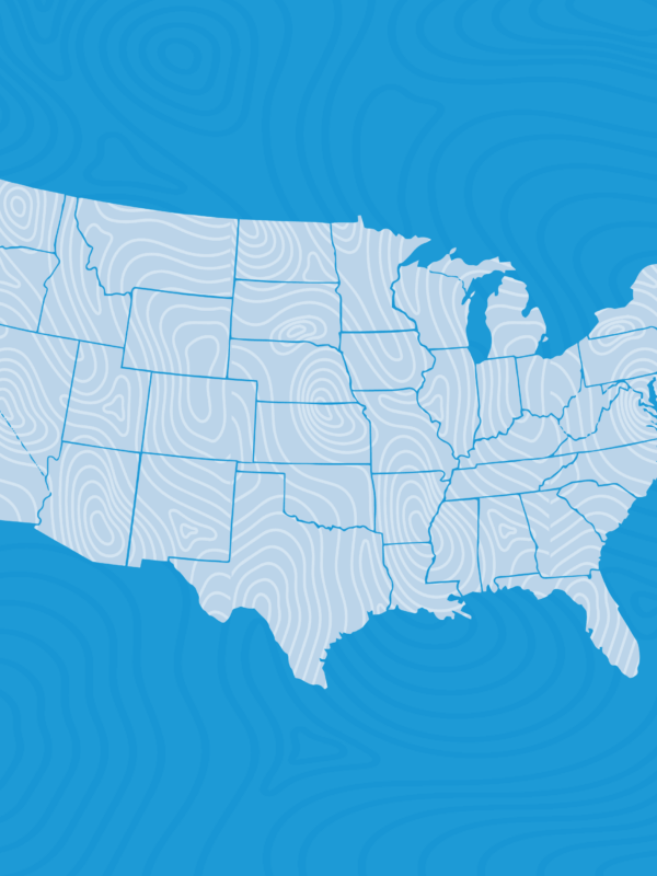 Map of the United States of America with topographic lines overlaid