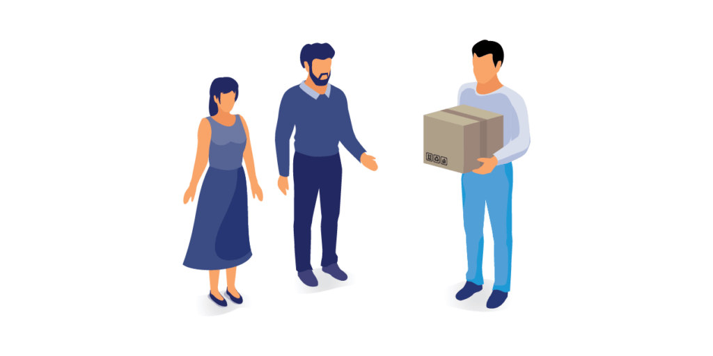 Understanding Solar Panel Warranties in 2023-05 Male and female couple, standing next to a male solar installer representative holding a brown box