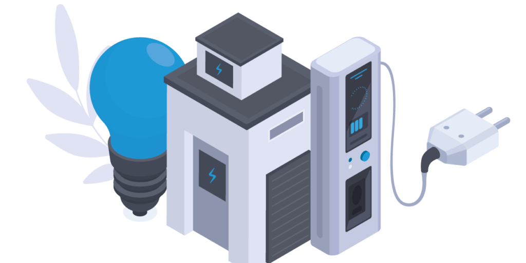 Will My Solar Panels Work on Cloudy Days-01 Graphic in grey and blue featuring a light bulb, charger, and electrical plug