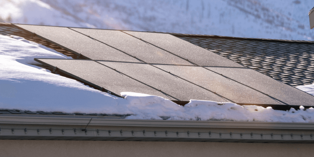 Does Solar Work in Snow-01 Seven PV panels installed on roof, surrounded by snow