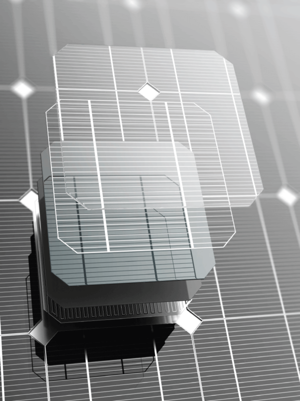 3-D image of a solar cell illustrating the different layers within a solar panel